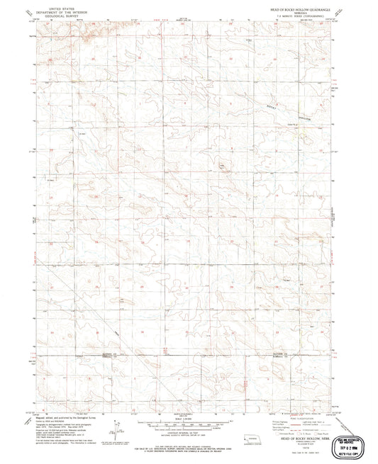 Classic USGS Head of Rocky Hollow Nebraska 7.5'x7.5' Topo Map Image