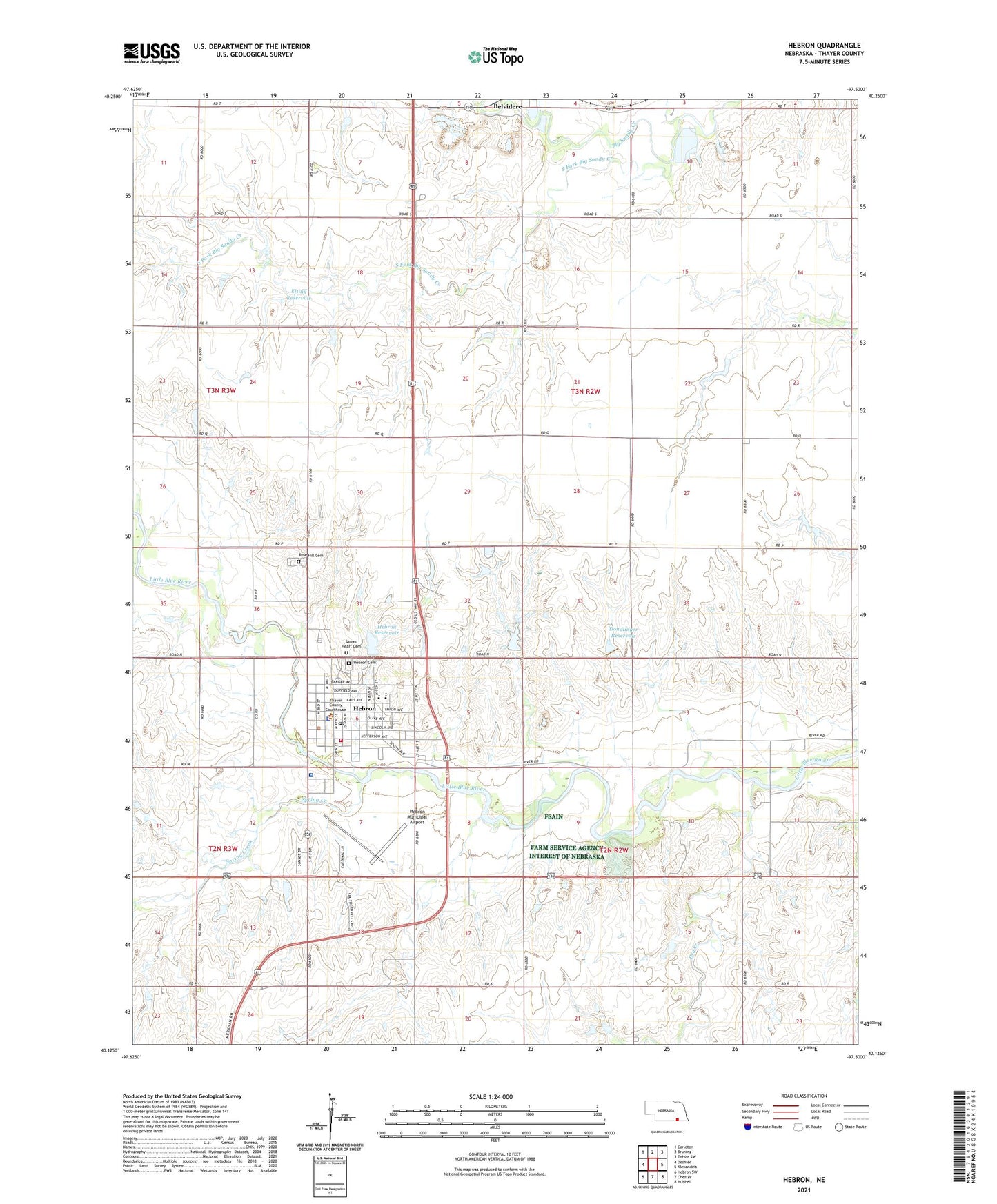 Hebron Nebraska US Topo Map Image