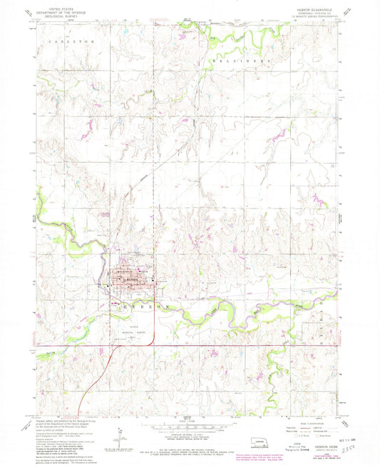 Classic USGS Hebron Nebraska 7.5'x7.5' Topo Map Image