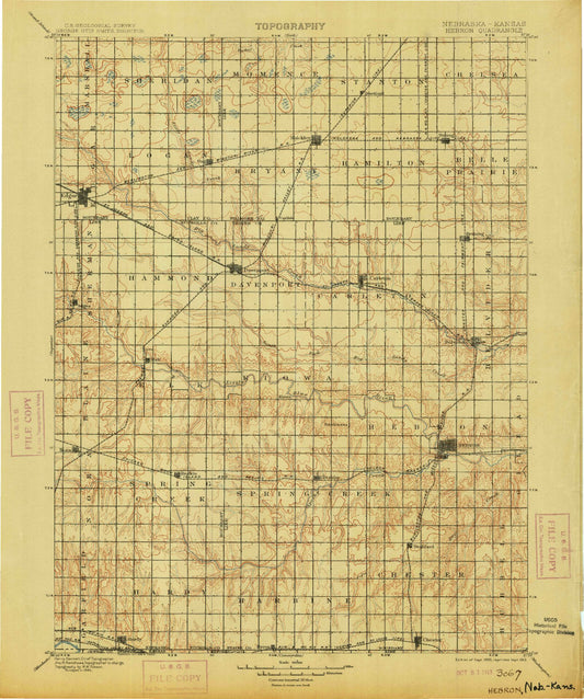 Historic 1898 Hebron Nebraska 30'x30' Topo Map Image