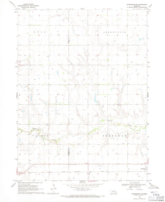 Classic USGS Henderson NE Nebraska 7.5'x7.5' Topo Map Image