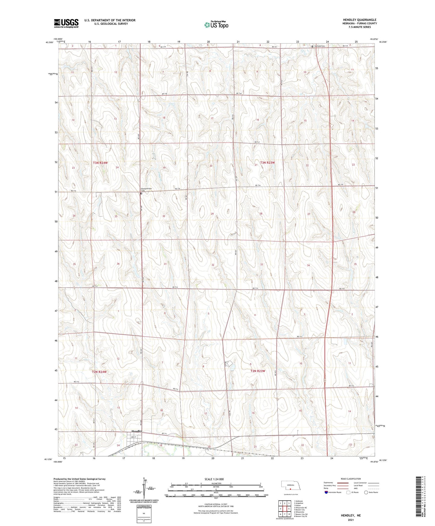 Hendley Nebraska US Topo Map Image