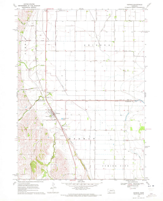 Classic USGS Herman Nebraska 7.5'x7.5' Topo Map Image