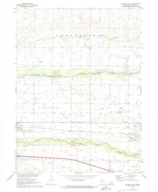Classic USGS Hershey East Nebraska 7.5'x7.5' Topo Map Image