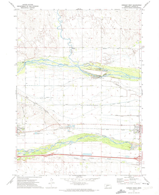 Classic USGS Hershey West Nebraska 7.5'x7.5' Topo Map Image