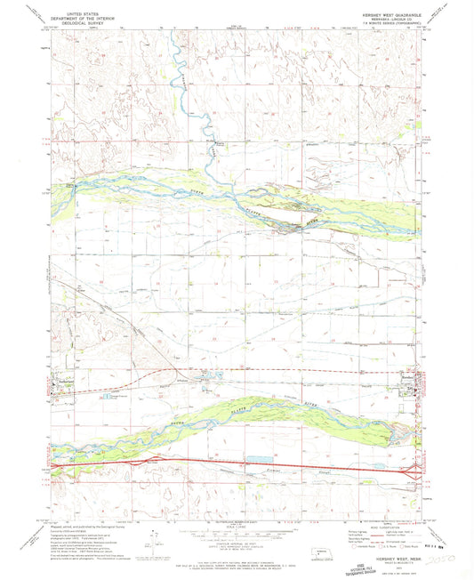 Classic USGS Hershey West Nebraska 7.5'x7.5' Topo Map Image