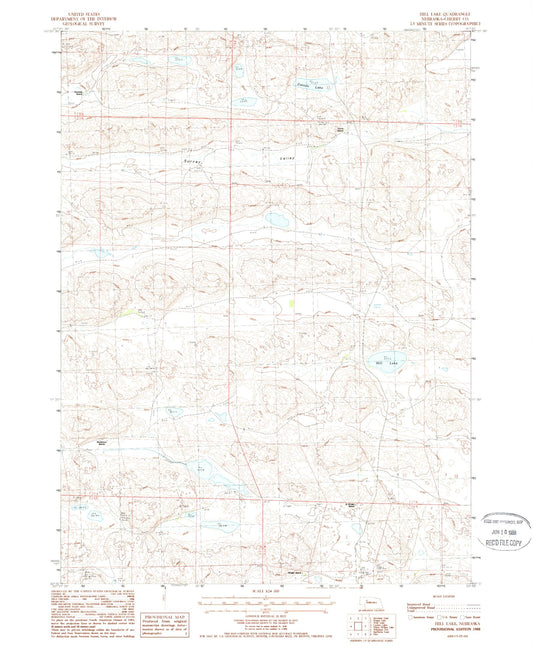 Classic USGS Hill Lake Nebraska 7.5'x7.5' Topo Map Image