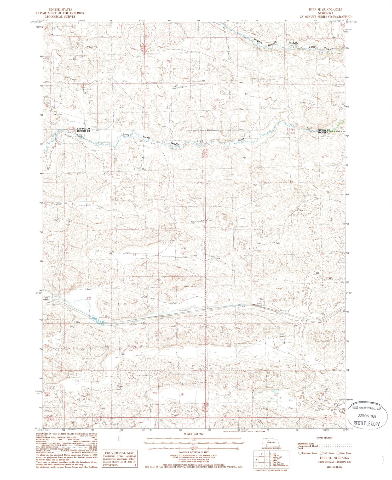 Classic USGS Hire SE Nebraska 7.5'x7.5' Topo Map Image