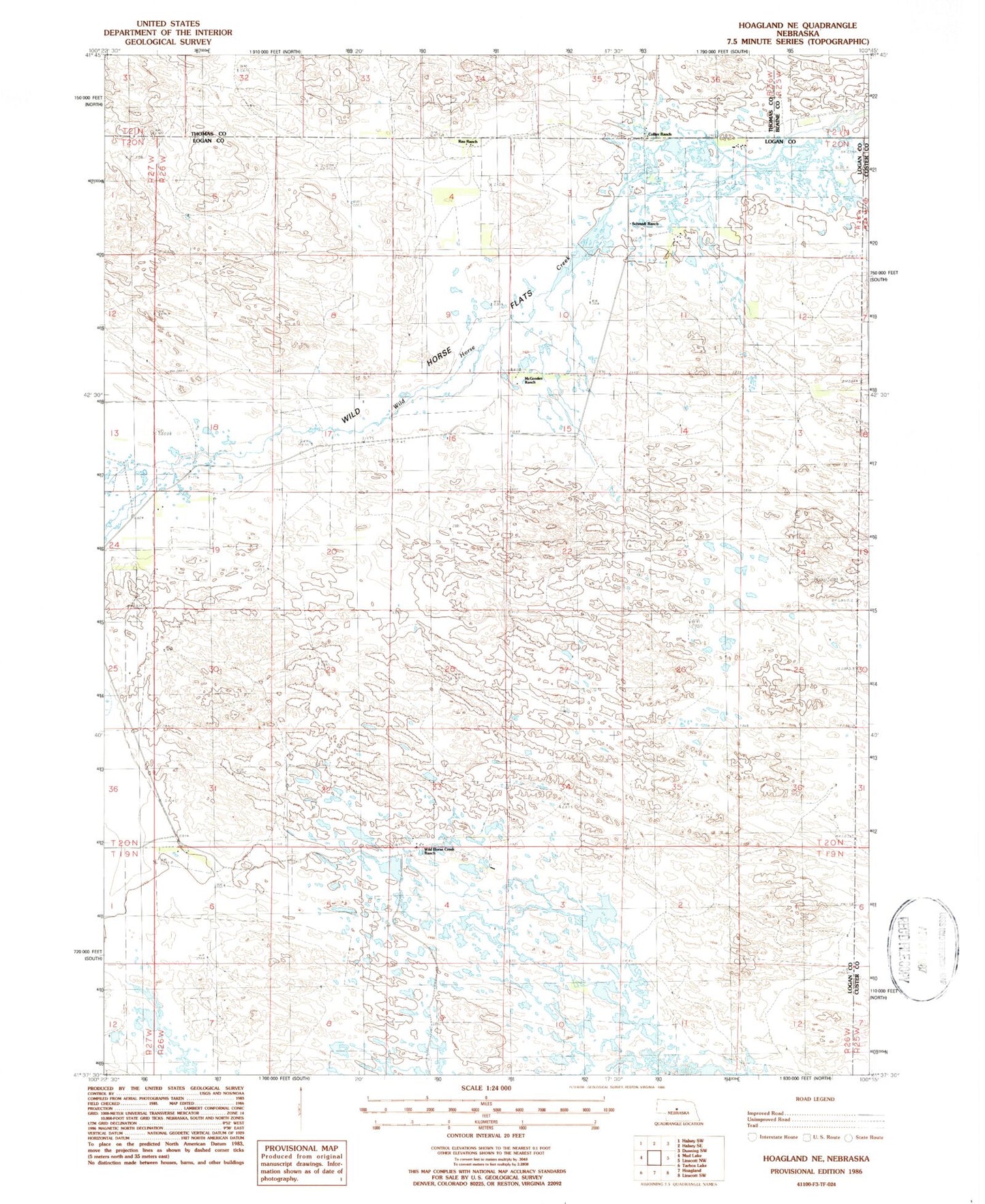 Classic USGS Hoagland NE Nebraska 7.5'x7.5' Topo Map Image
