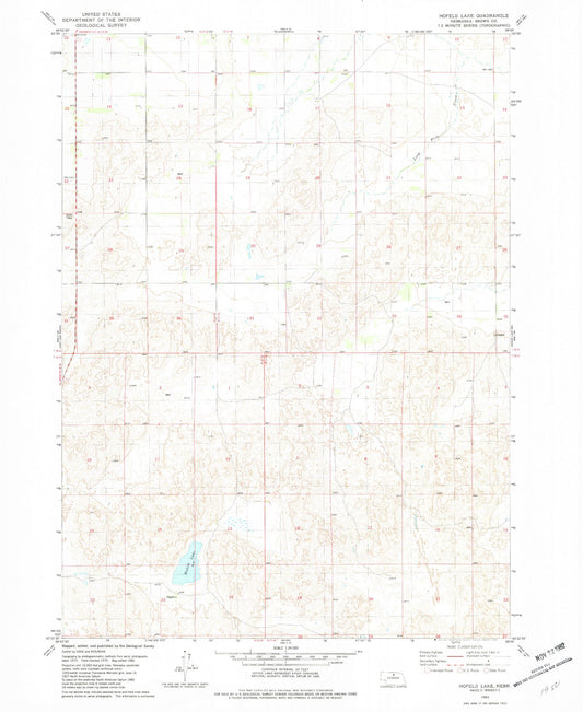 Classic USGS Hofeld Lake Nebraska 7.5'x7.5' Topo Map Image