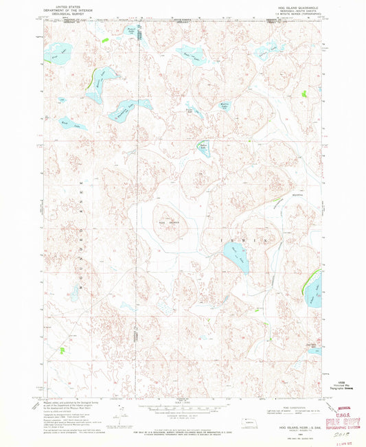 Classic USGS Hog Island Nebraska 7.5'x7.5' Topo Map Image