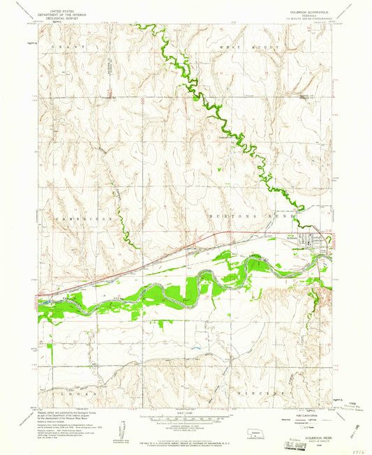 Classic USGS Holbrook Nebraska 7.5'x7.5' Topo Map Image
