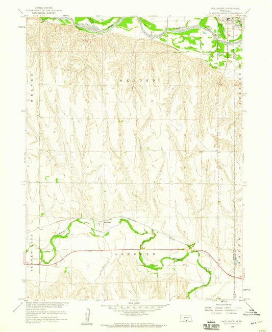 Classic USGS Hollinger Nebraska 7.5'x7.5' Topo Map Image