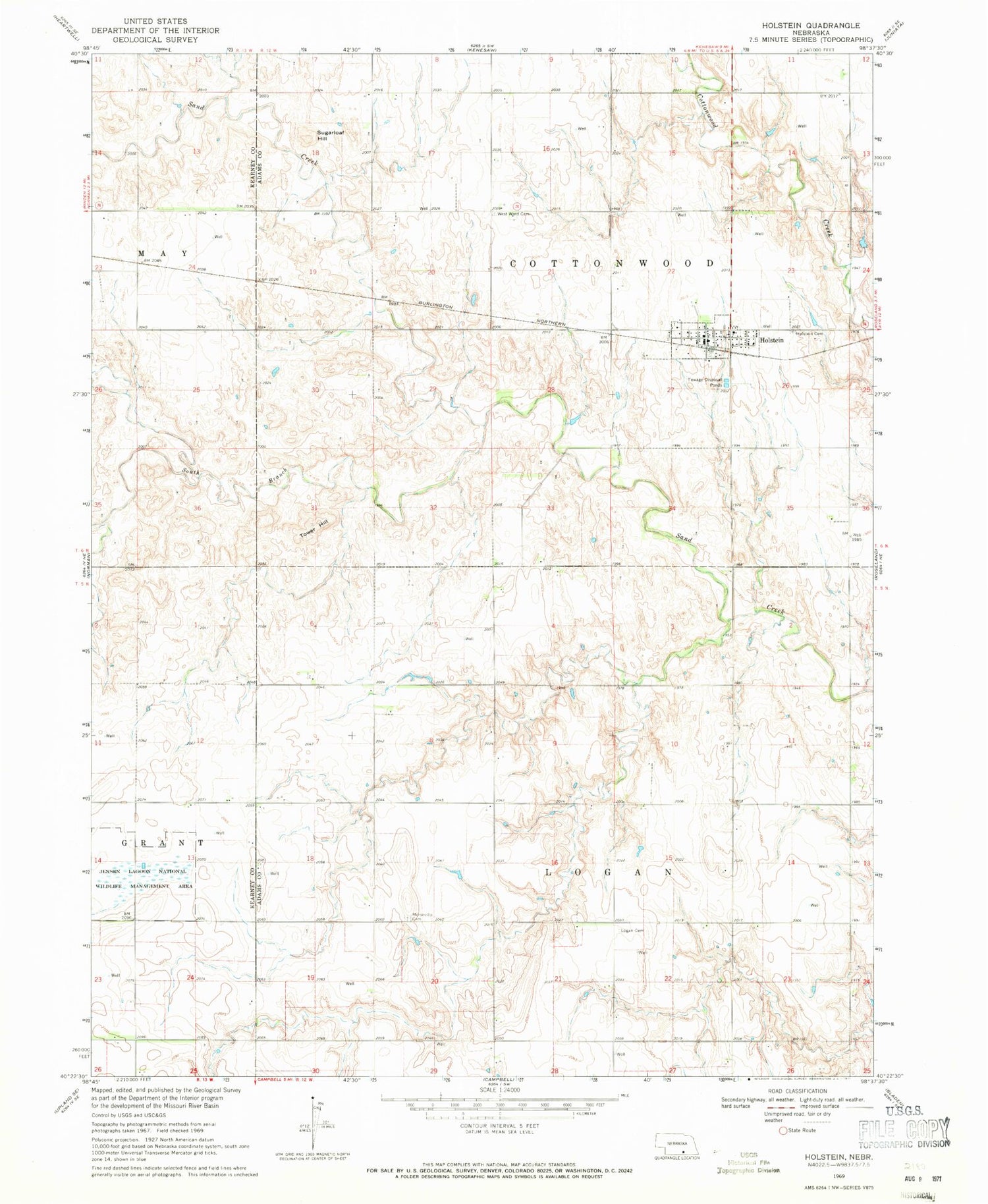 Classic USGS Holstein Nebraska 7.5'x7.5' Topo Map Image