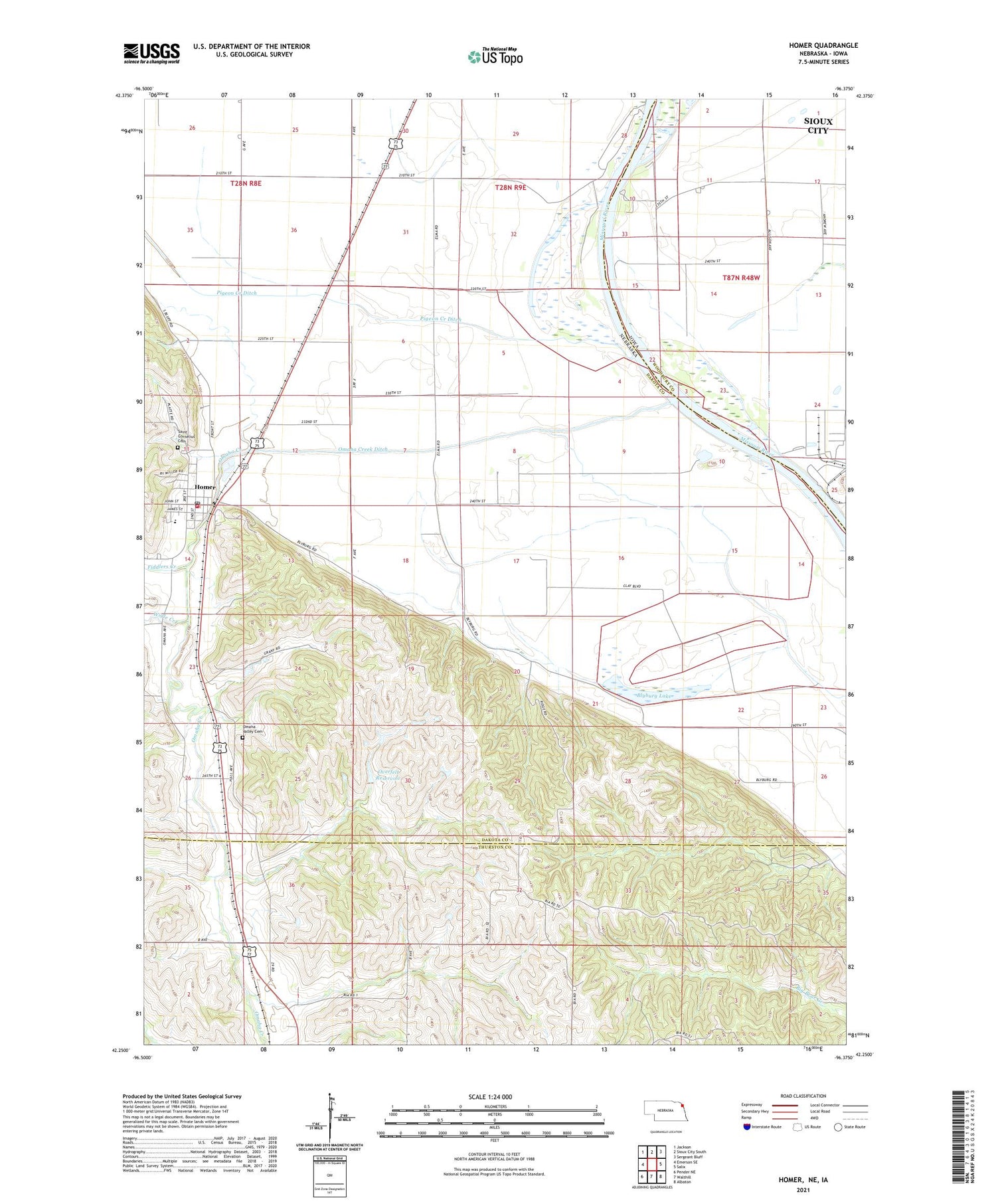 Homer Nebraska US Topo Map Image