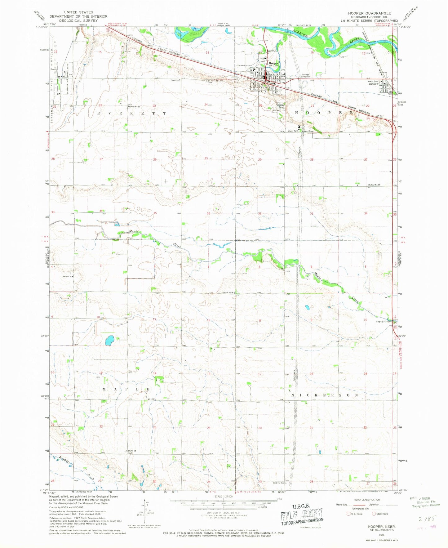 Classic USGS Hooper Nebraska 7.5'x7.5' Topo Map Image