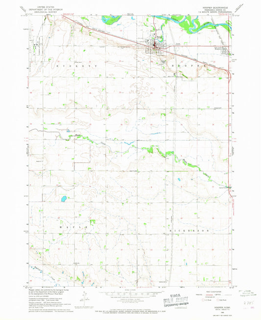 Classic USGS Hooper Nebraska 7.5'x7.5' Topo Map Image