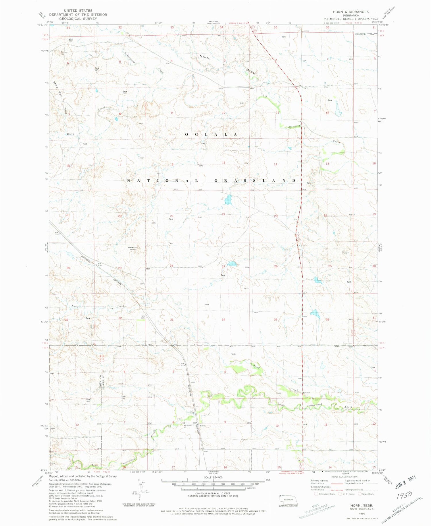 Classic USGS Horn Nebraska 7.5'x7.5' Topo Map Image