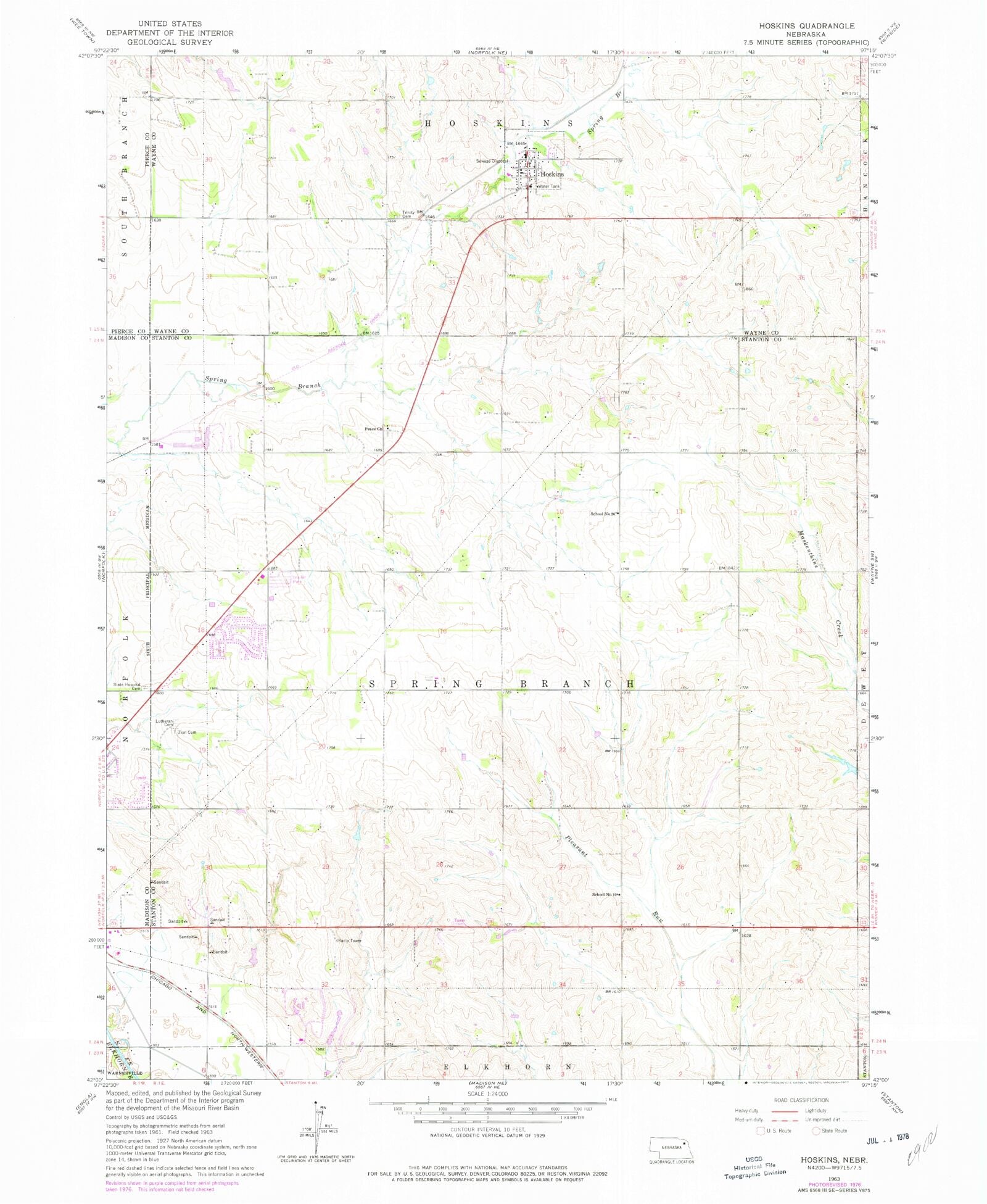Classic USGS Hoskins Nebraska 7.5'x7.5' Topo Map MyTopo Map Store
