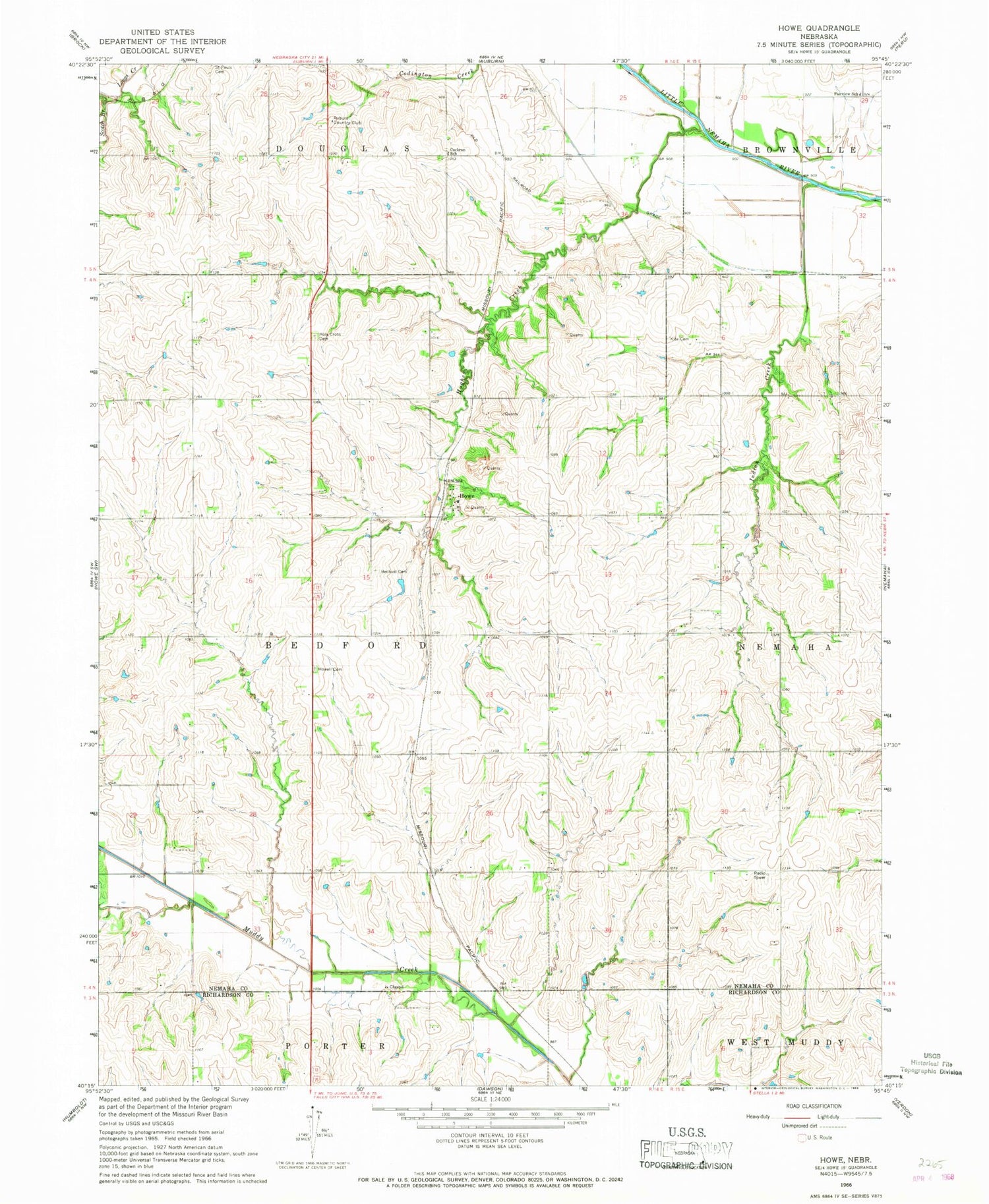 Classic USGS Howe Nebraska 7.5'x7.5' Topo Map Image