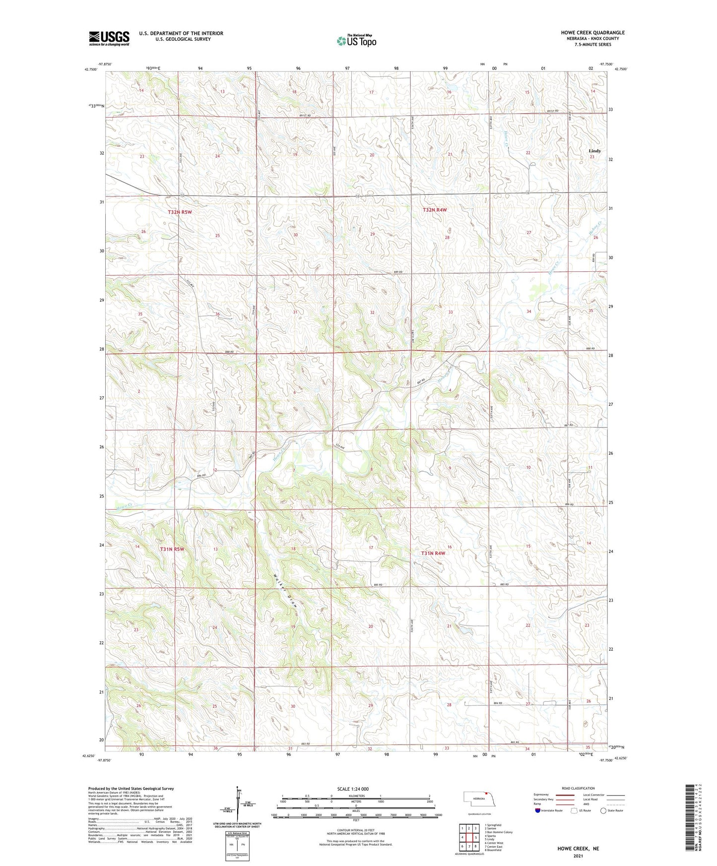 Howe Creek Nebraska US Topo Map Image