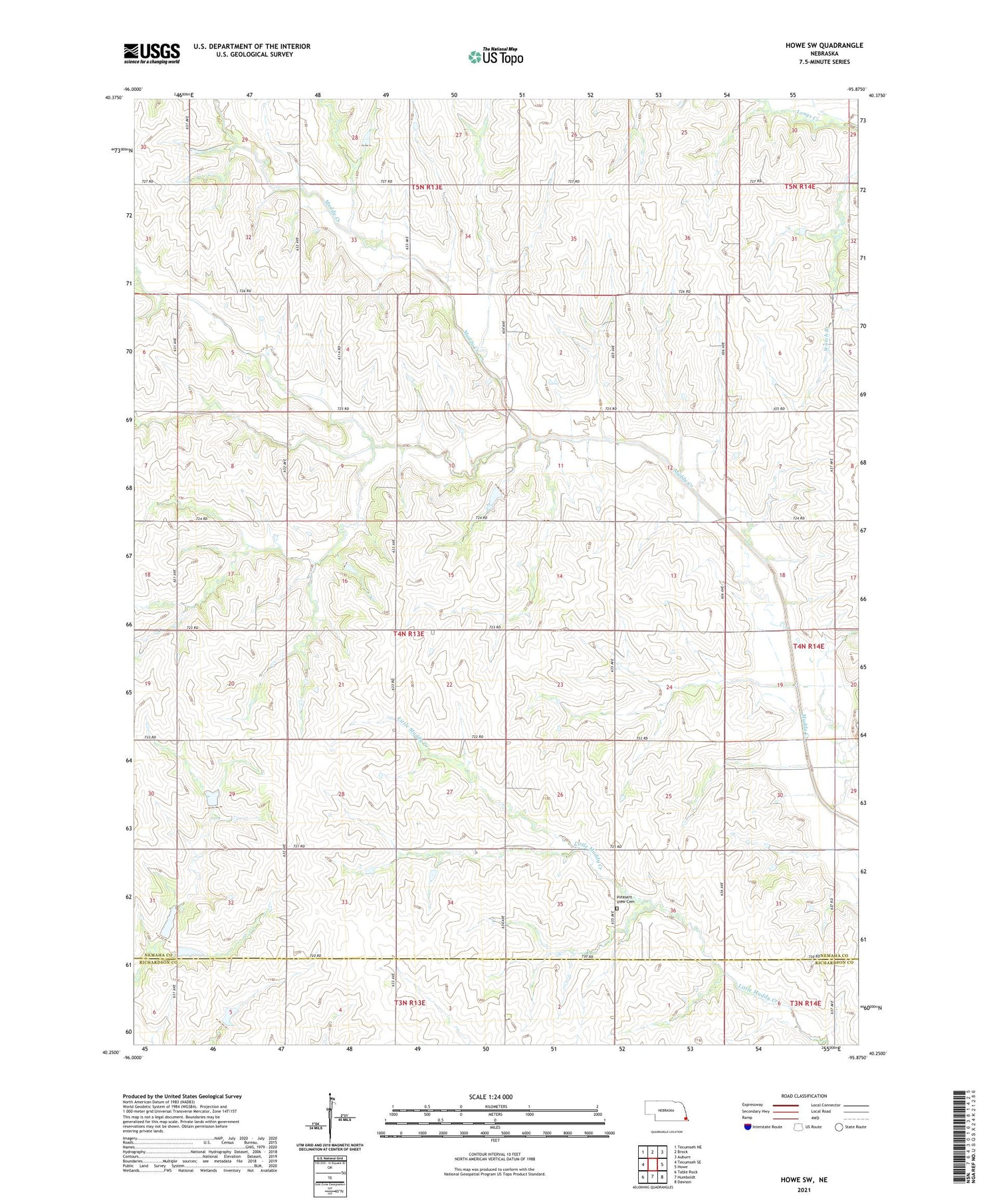 Howe SW Nebraska US Topo Map Image