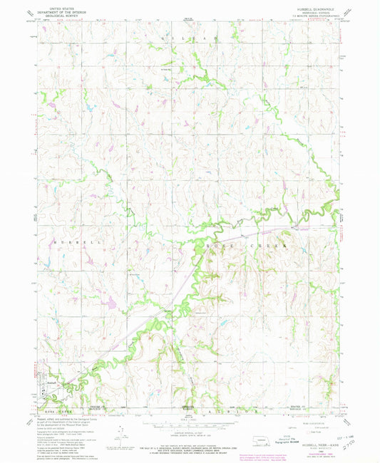 Classic USGS Hubbell Nebraska 7.5'x7.5' Topo Map Image