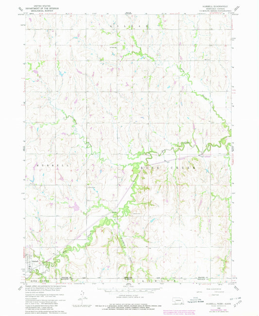 Classic USGS Hubbell Nebraska 7.5'x7.5' Topo Map Image