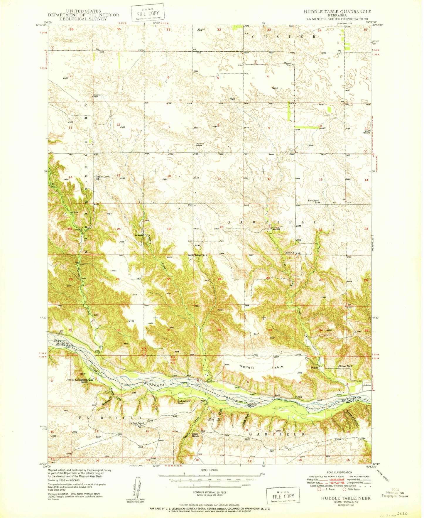 Classic USGS Huddle Table Nebraska 7.5'x7.5' Topo Map Image