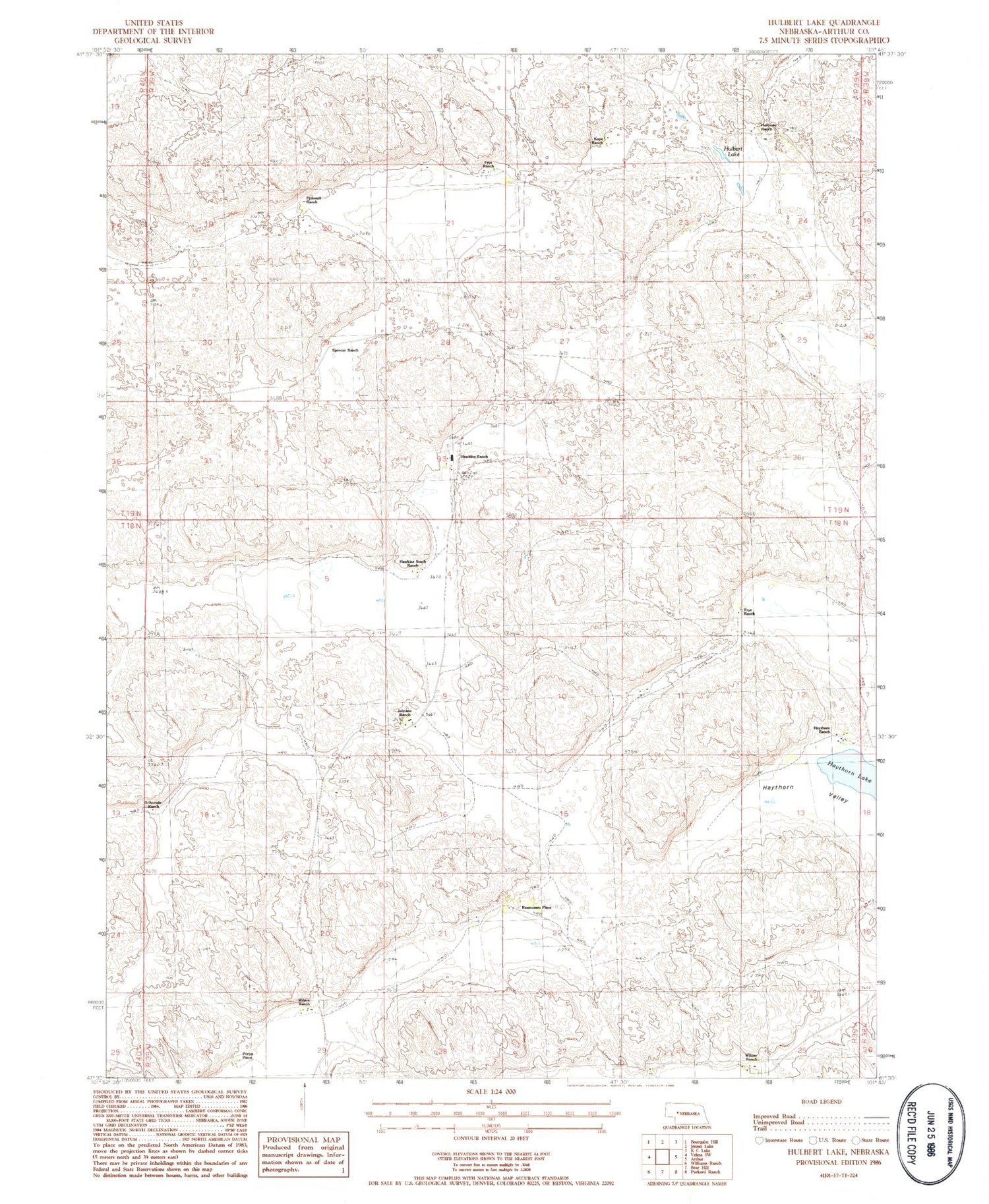 Classic USGS Hulbert Lake Nebraska 7.5'x7.5' Topo Map Image