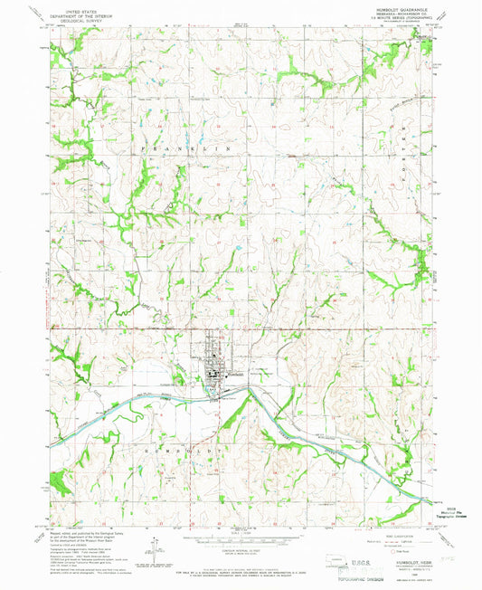 Classic USGS Humboldt Nebraska 7.5'x7.5' Topo Map Image