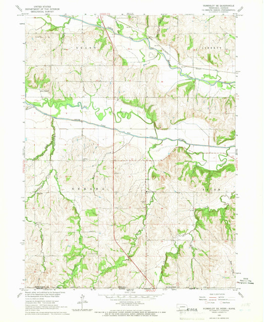 Classic USGS Humboldt SE Nebraska 7.5'x7.5' Topo Map Image