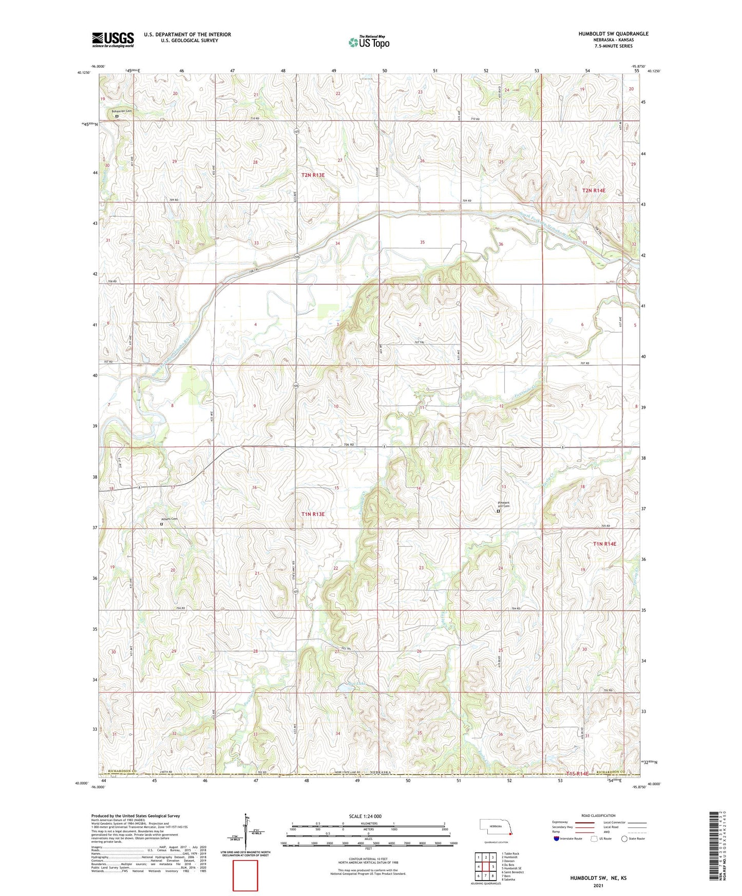 Humboldt SW Nebraska US Topo Map Image