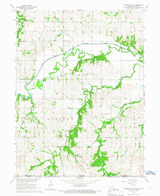 Classic USGS Humboldt SW Nebraska 7.5'x7.5' Topo Map Image