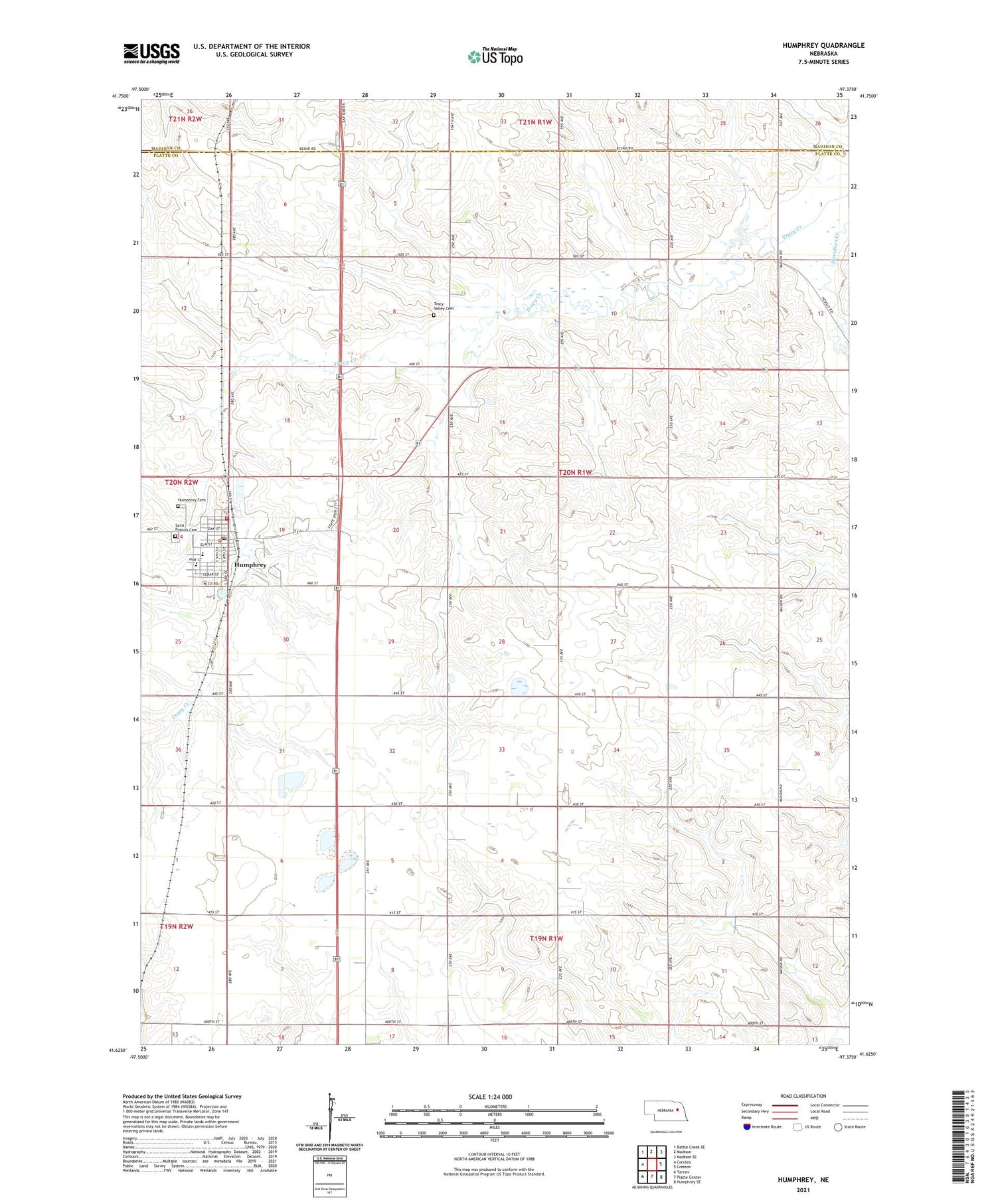 Humphrey Nebraska US Topo Map Image