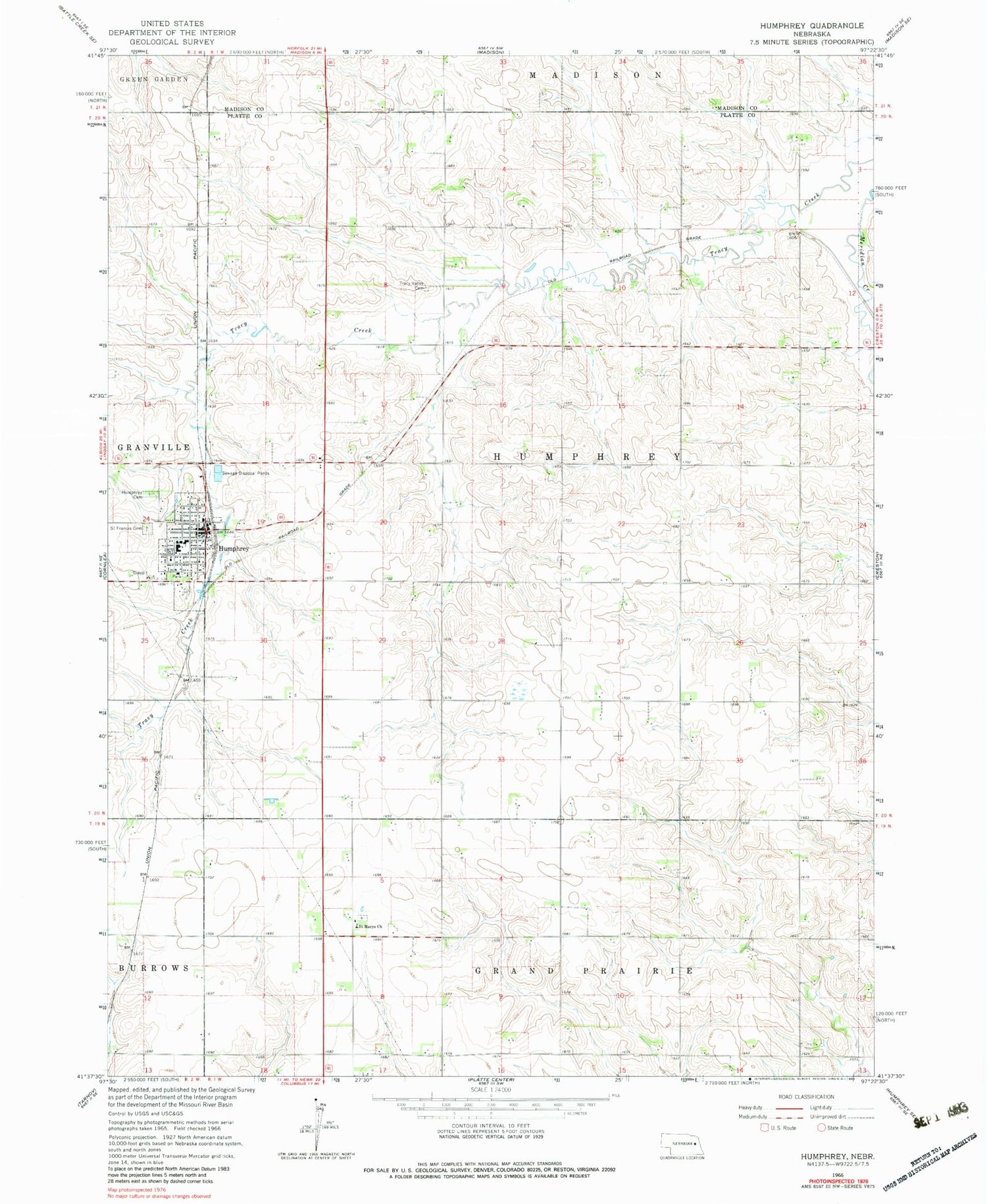 Classic USGS Humphrey Nebraska 7.5'x7.5' Topo Map Image