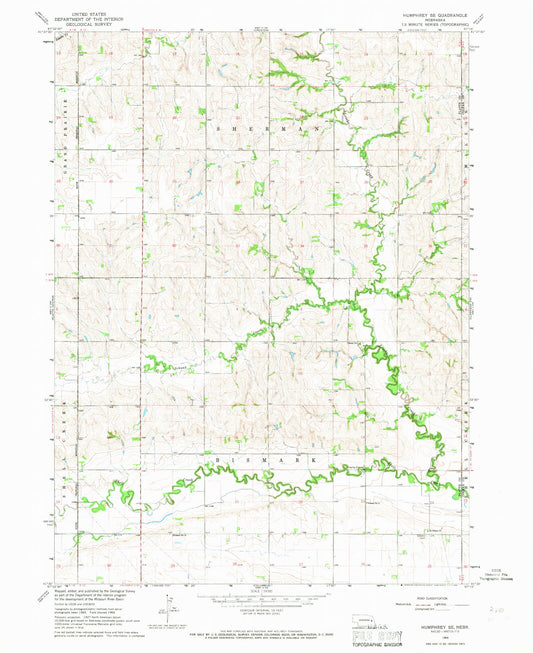 Classic USGS Humphrey SE Nebraska 7.5'x7.5' Topo Map Image