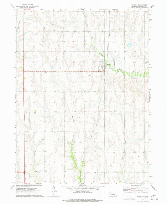 Classic USGS Huntley Nebraska 7.5'x7.5' Topo Map Image
