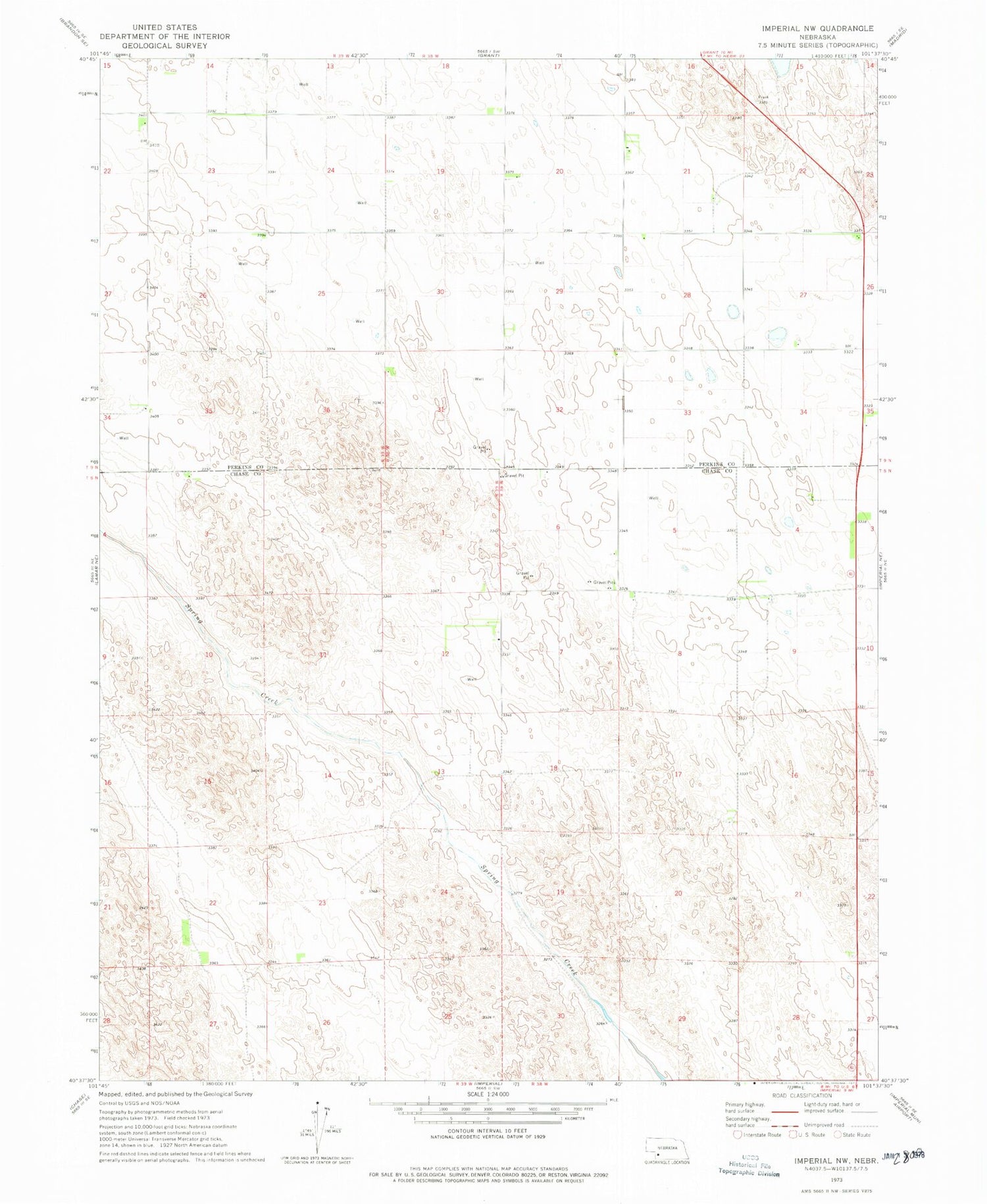 Classic USGS Imperial NW Nebraska 7.5'x7.5' Topo Map Image