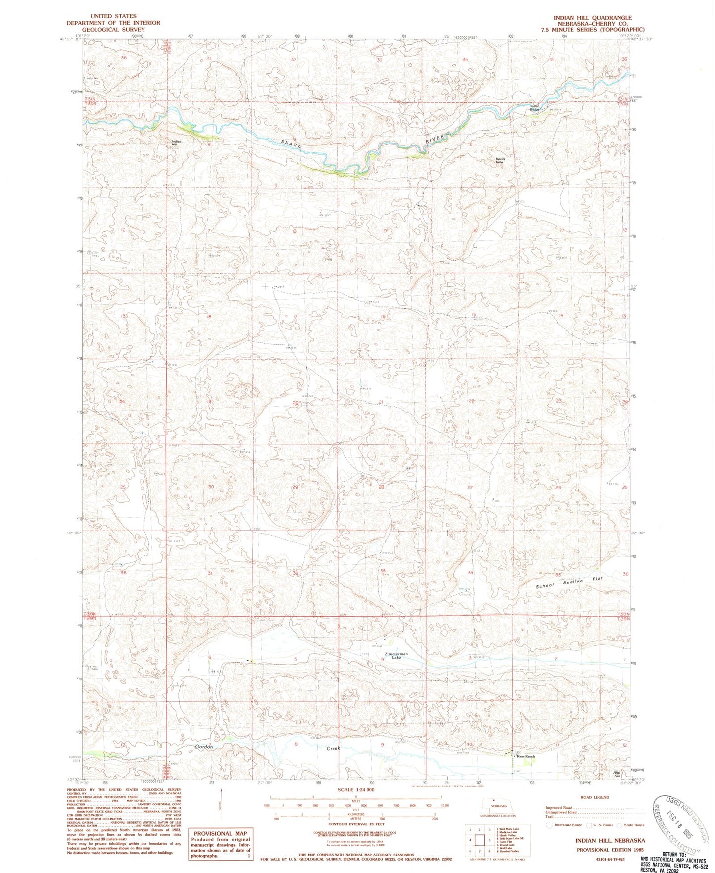 Classic USGS Indian Hill Nebraska 7.5'x7.5' Topo Map Image