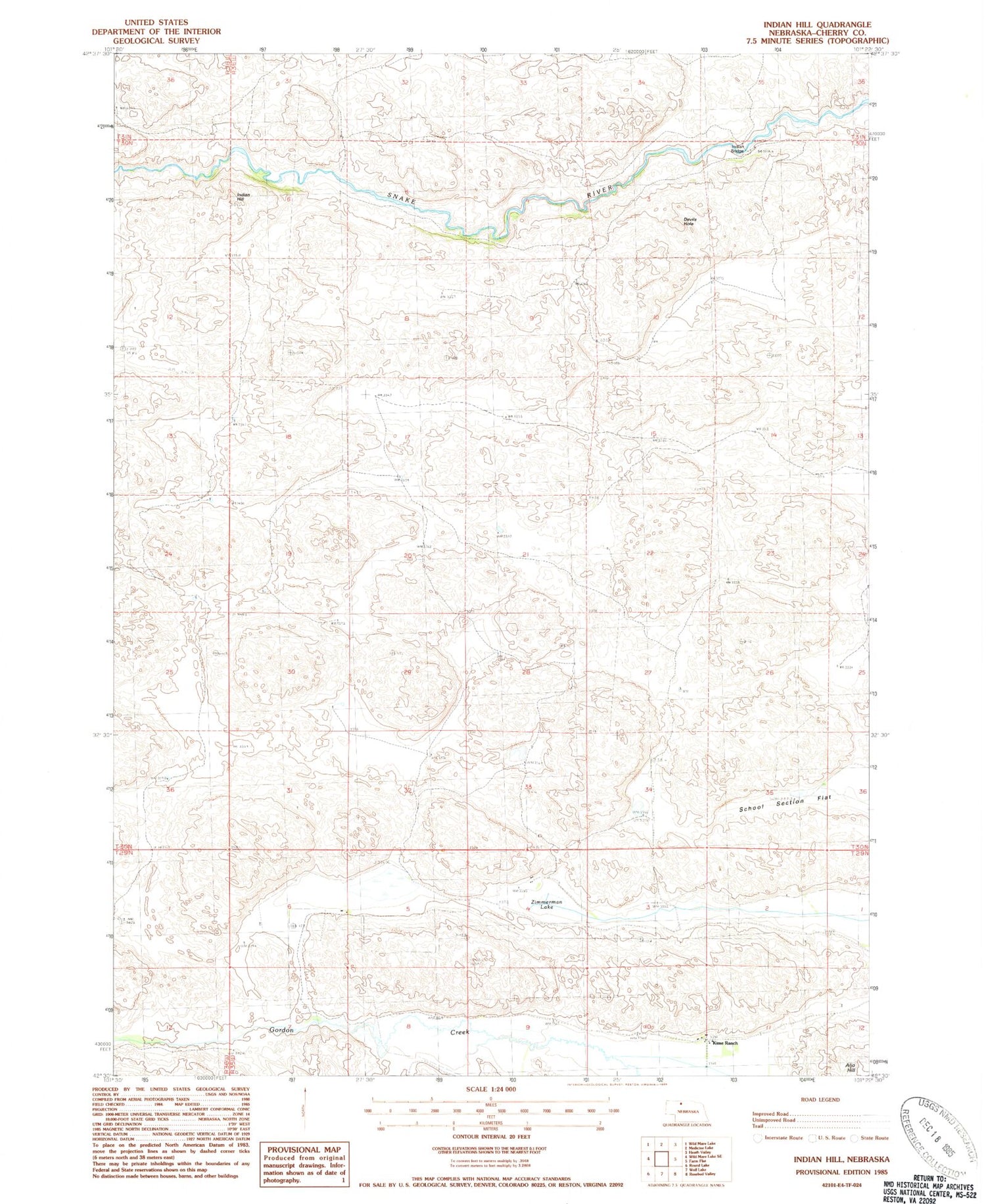Classic USGS Indian Hill Nebraska 7.5'x7.5' Topo Map Image