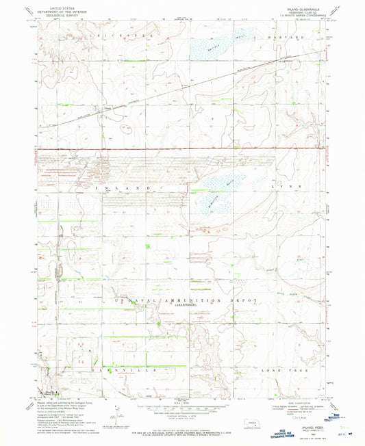 Classic USGS Inland Nebraska 7.5'x7.5' Topo Map Image
