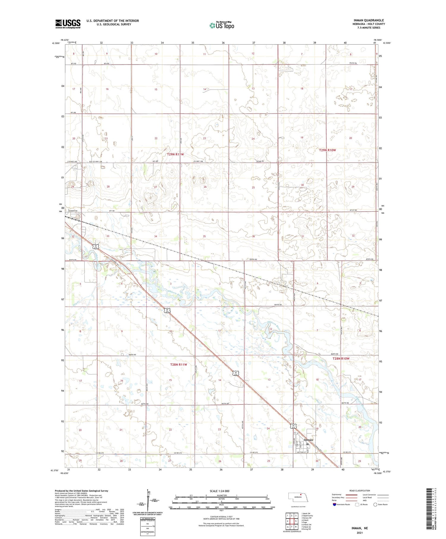 Inman Nebraska US Topo Map Image