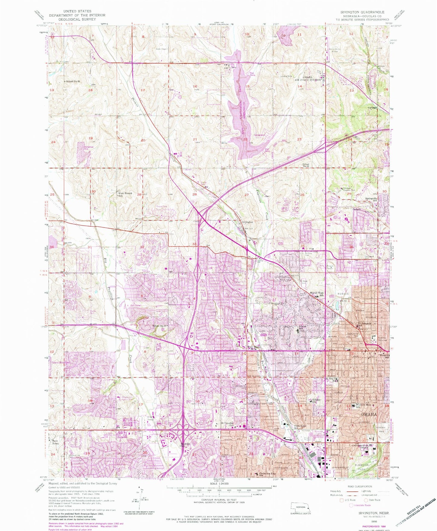 Classic USGS Irvington Nebraska 7.5'x7.5' Topo Map Image