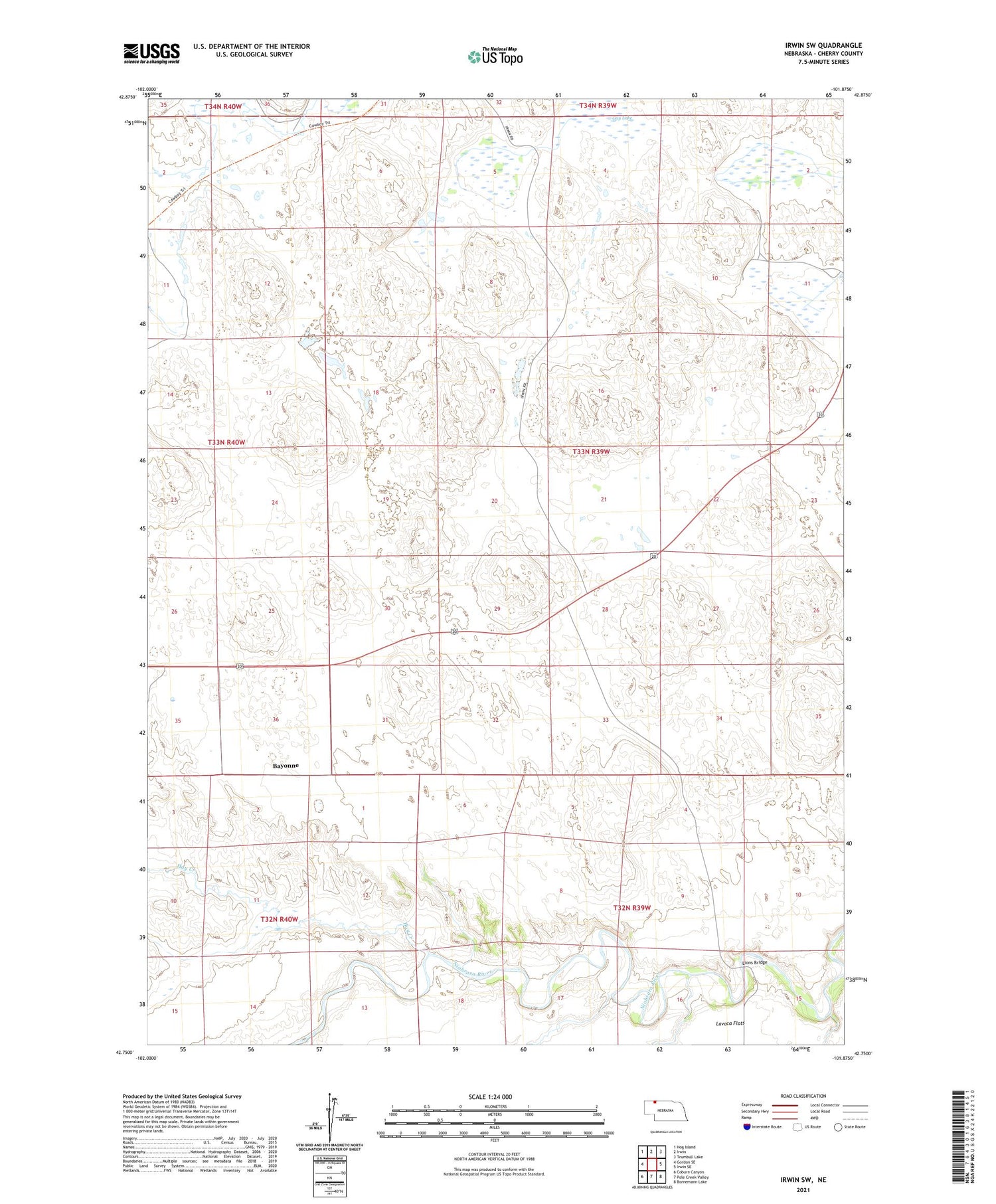 Irwin SW Nebraska US Topo Map Image