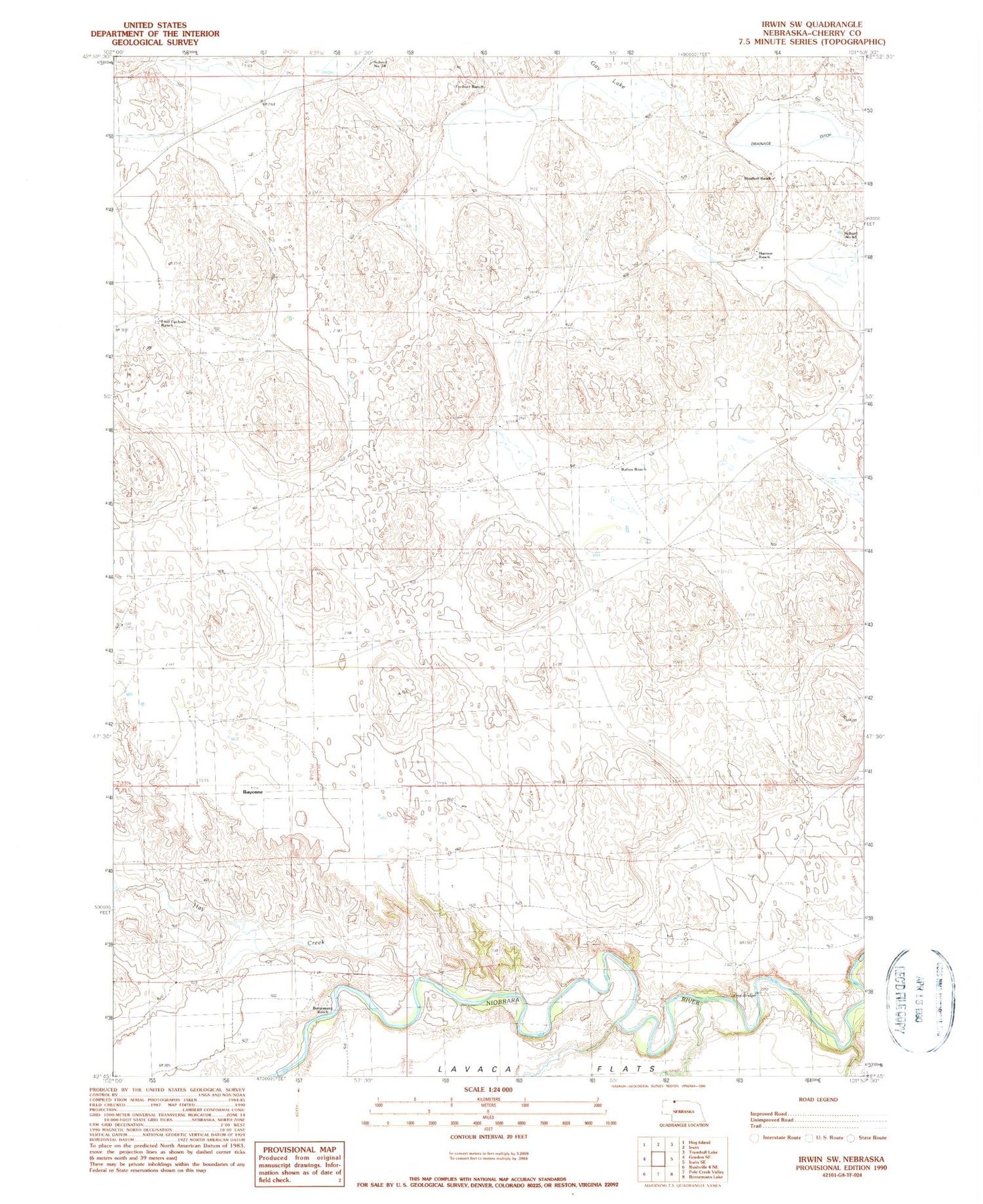 Classic USGS Irwin SW Nebraska 7.5'x7.5' Topo Map Image