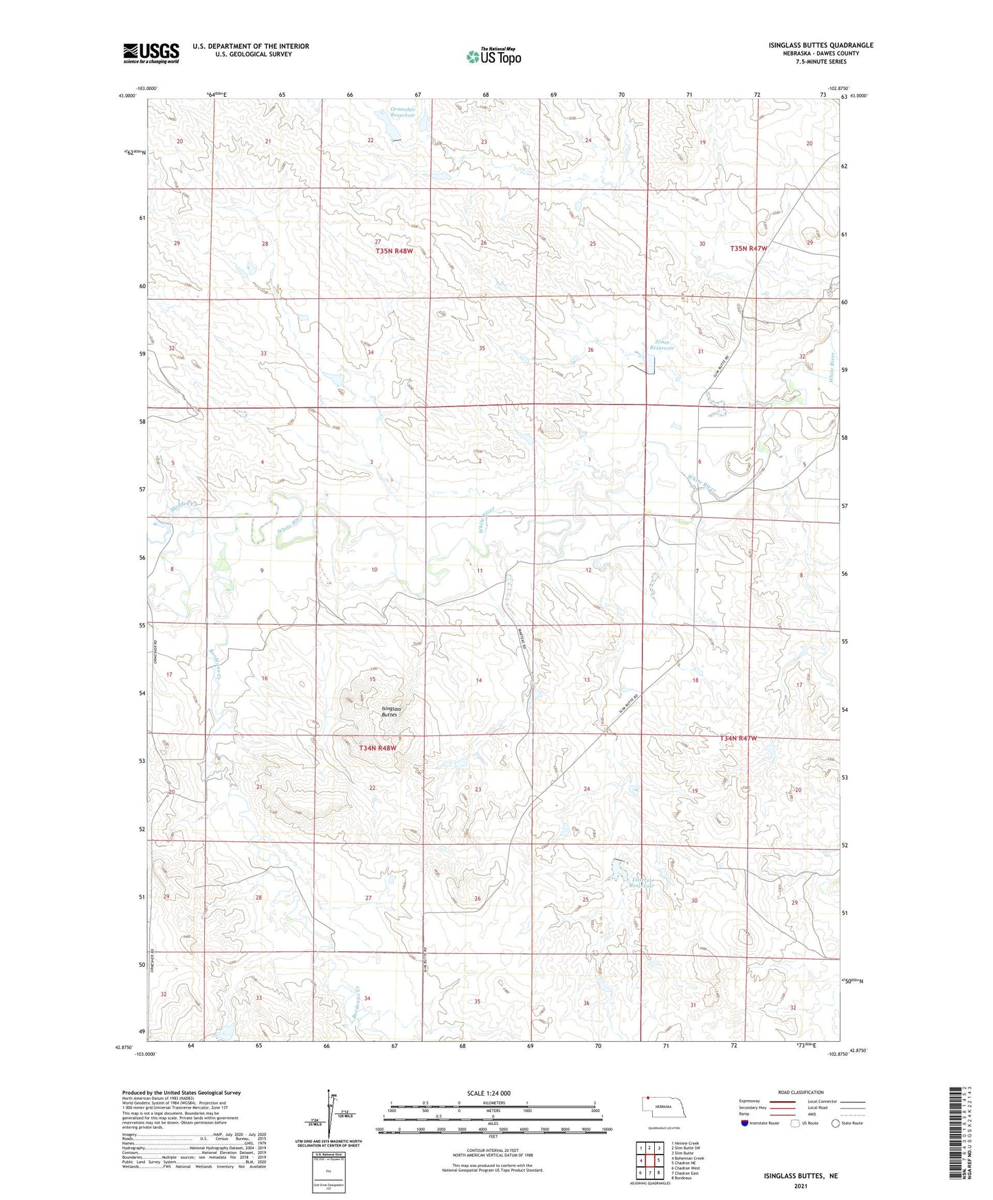 Isinglass Buttes Nebraska US Topo Map Image