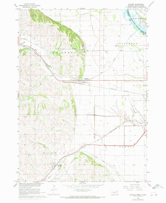 Classic USGS Jackson Nebraska 7.5'x7.5' Topo Map Image