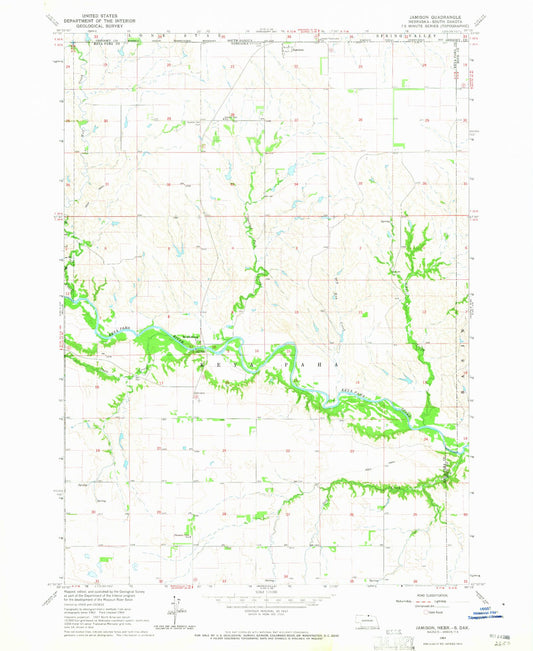 Classic USGS Jamison Nebraska 7.5'x7.5' Topo Map Image
