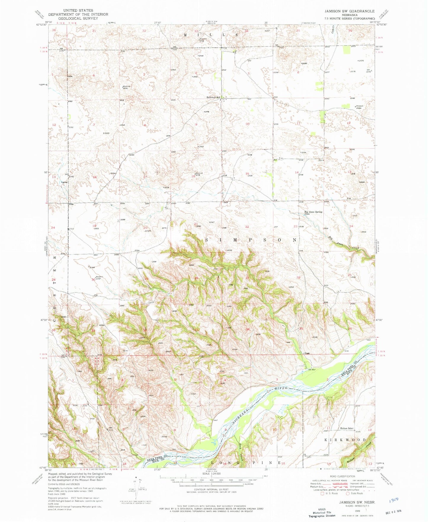 Classic USGS Jamison SW Nebraska 7.5'x7.5' Topo Map Image